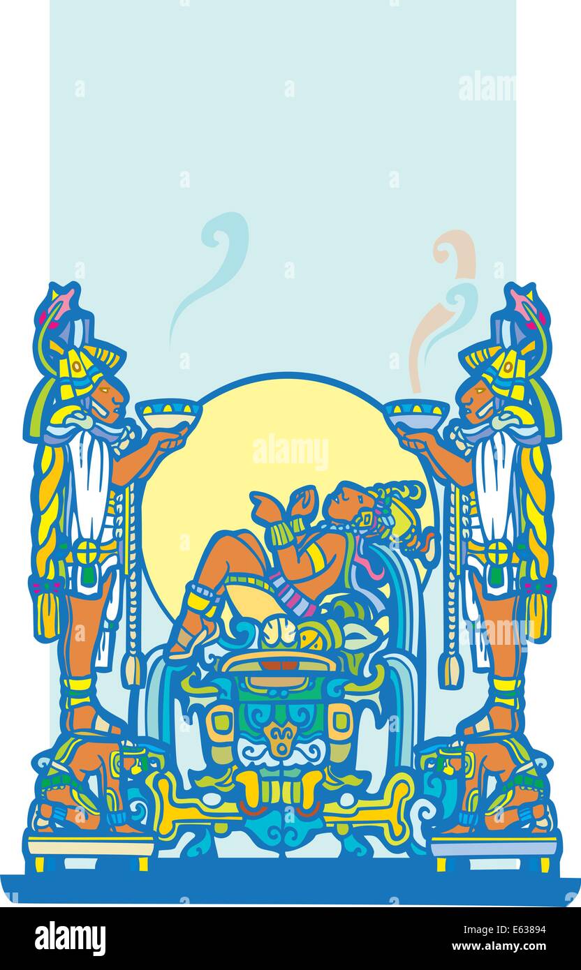 Avec les prêtres Maya inclinables holding fumeurs bols. Illustration de Vecteur
