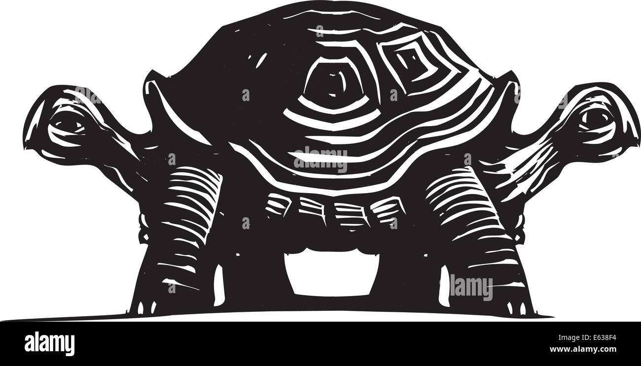 Image style gravure sur bois d'une tortue à deux têtes. Illustration de Vecteur