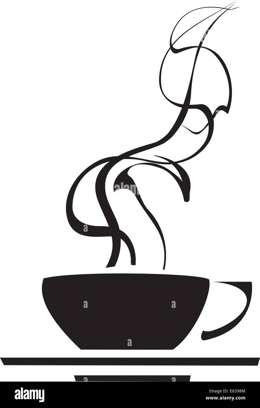 Image retro noir et blanc d'une tasse de café fumante. Illustration de Vecteur