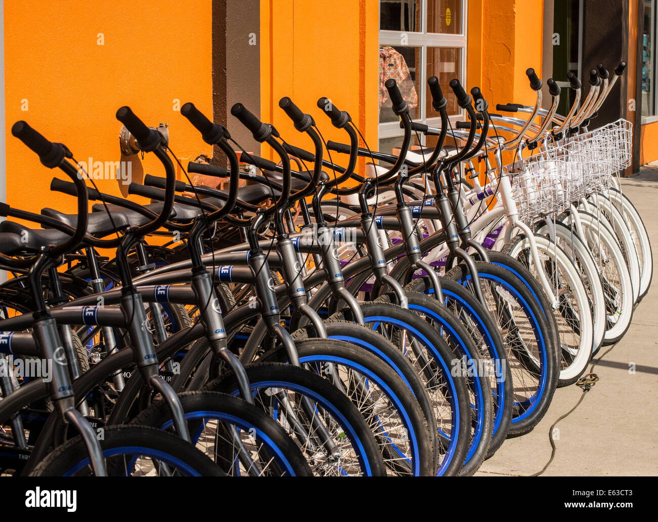 Vélos à louer au centre-ville de Boise, Idaho Banque D'Images