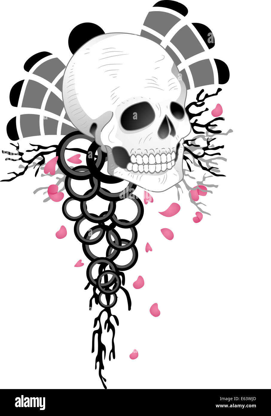 Illustration d'une conception de tatouage avec un crâne à l'aide d'Anneaux ballants ci-dessous Banque D'Images