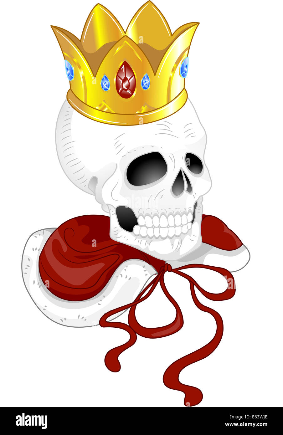 Illustration d'une conception de tatouage avec un crâne portant une couronne d'or et une cape rouge Banque D'Images