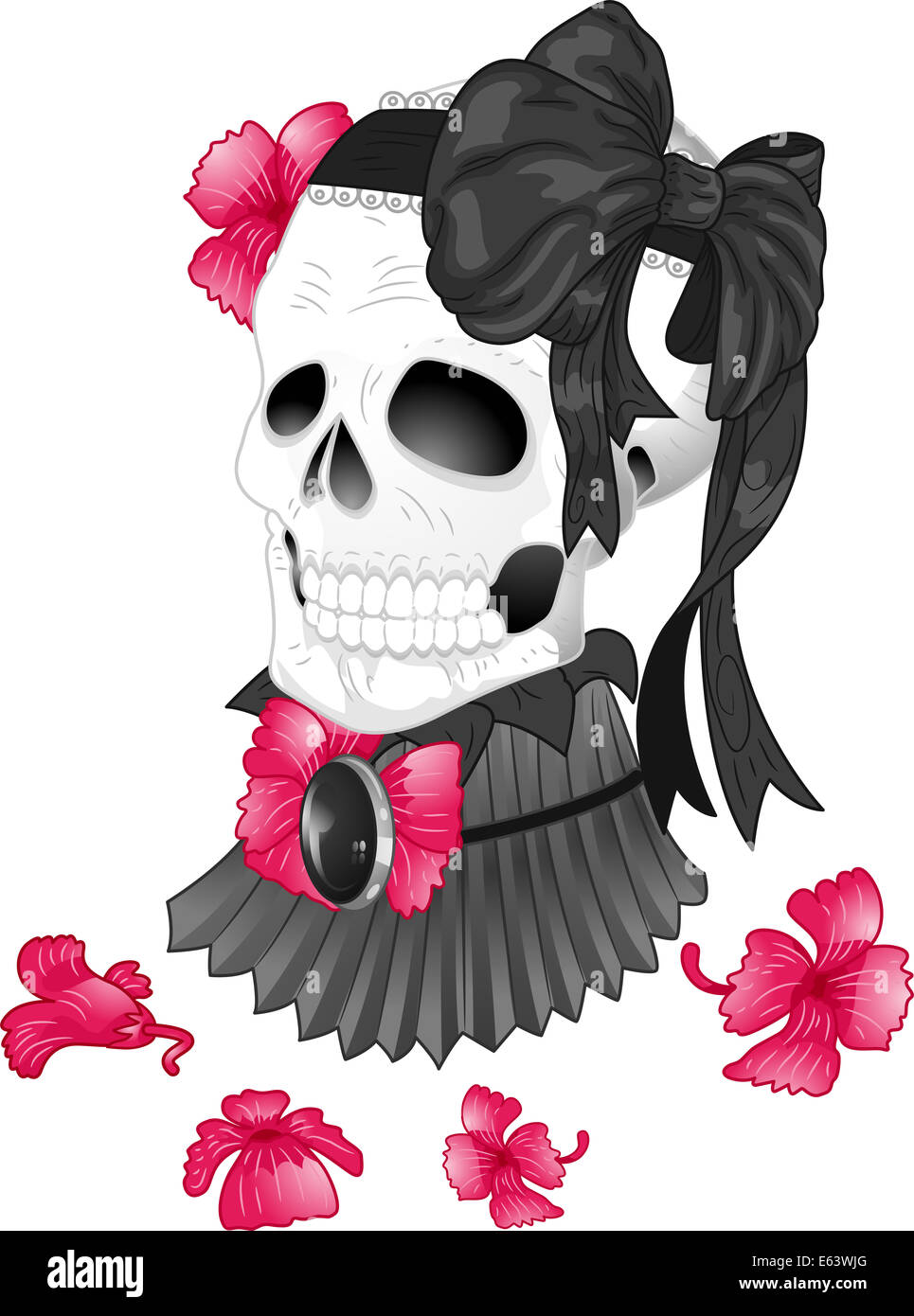 Illustration d'une conception de tatouage avec un crâne portant un collier haut victorien Banque D'Images