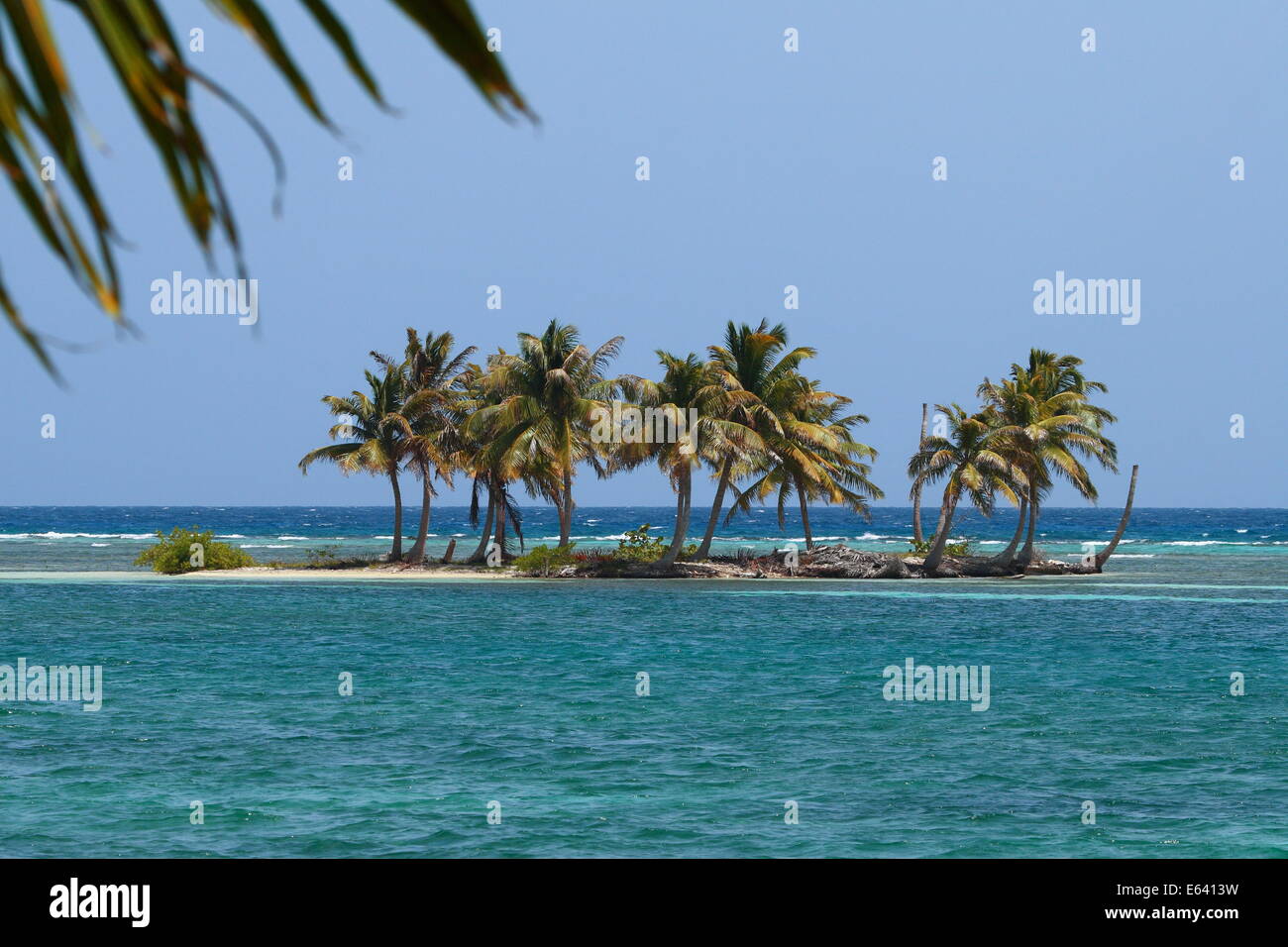 Peu de Calabash Caye comme vu de Calabash Caye, Belize. Banque D'Images