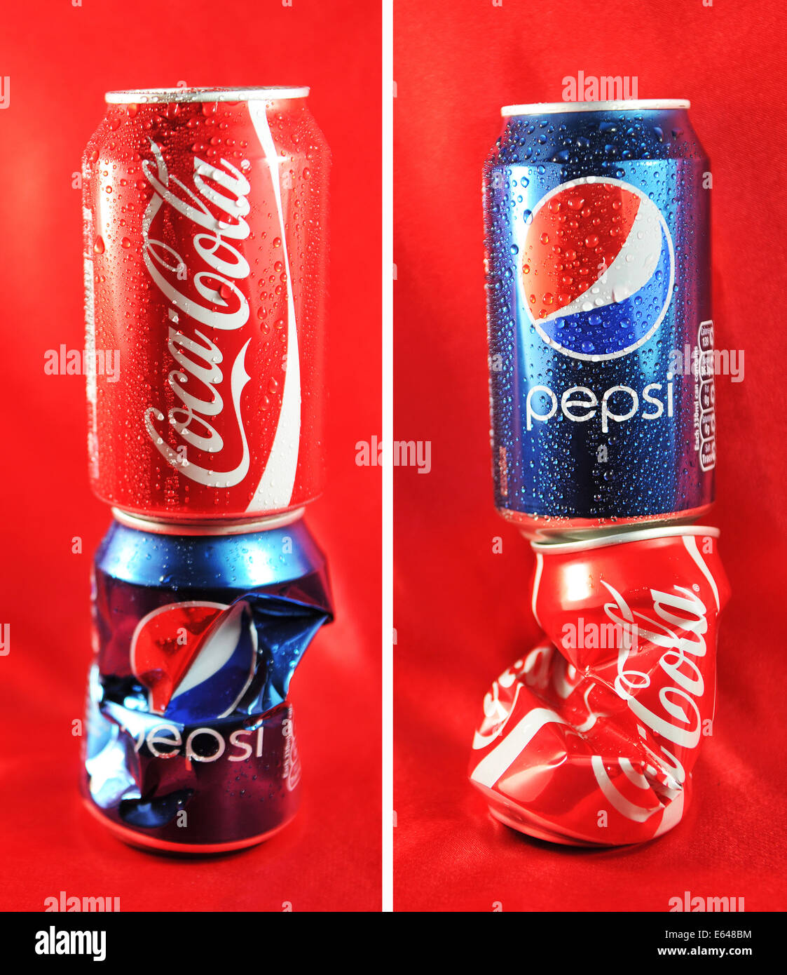 Londres, Royaume-Uni - 27 février 2011 : Coca Cola vs Pepsi concept la  concurrence avec des canettes contre fond rouge -Rédaction d'illustration  Photo Stock - Alamy