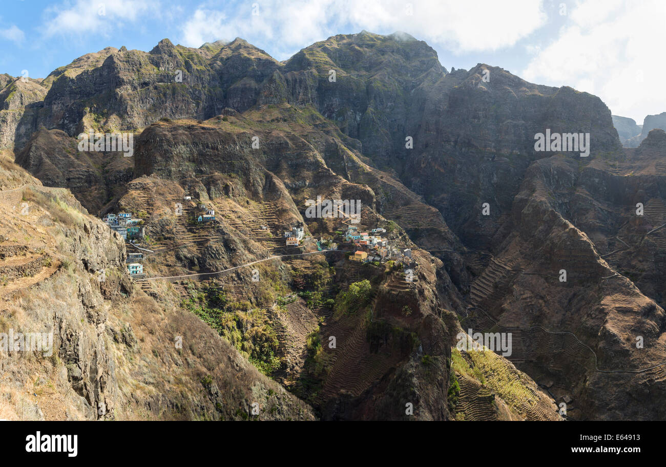 Village sur la montagne, Fontainhas, l'île de Santo Antao, Cap Vert Banque D'Images