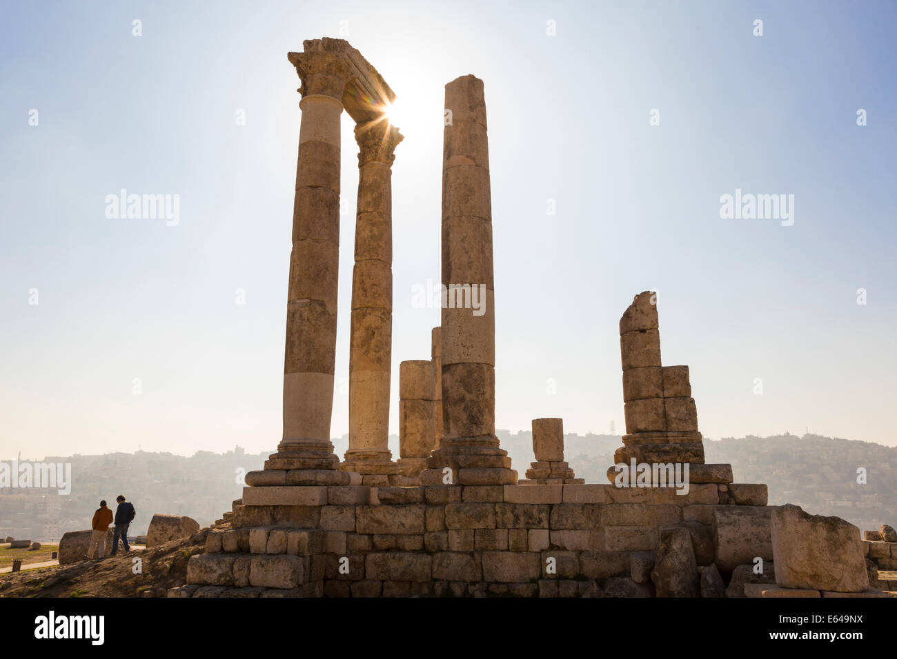 Restes du Temple d'Hercule sur la citadelle, Amman, Jordanie Banque D'Images