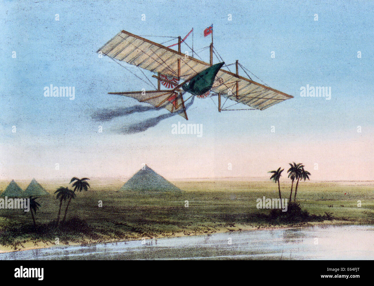 Antenne HENSON CHARIOT À VAPEUR sur le Nil dans une illustration imaginaire 1843. Il n'a jamais volé car les moteurs étaient trop lourds. Banque D'Images