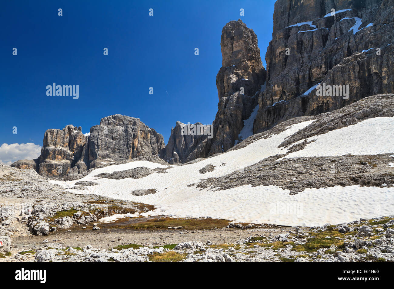 Paysage d'été en montagne Sella, sur fond de Piz da Lech peak, Alto Adige, Italie Banque D'Images