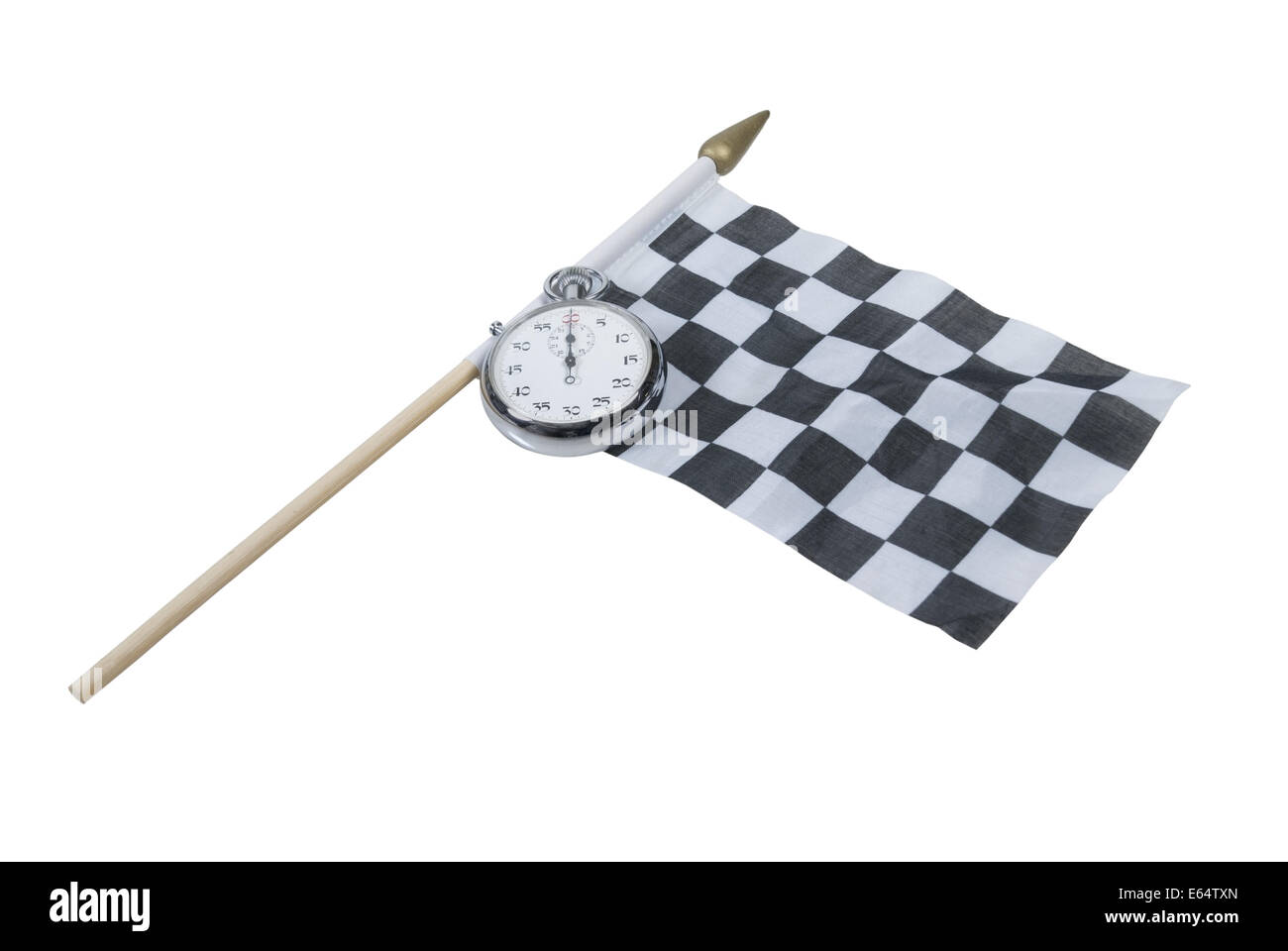 Chronomètre d'argent sur un noir et blanc du drapeau de course - parcours inclus Banque D'Images