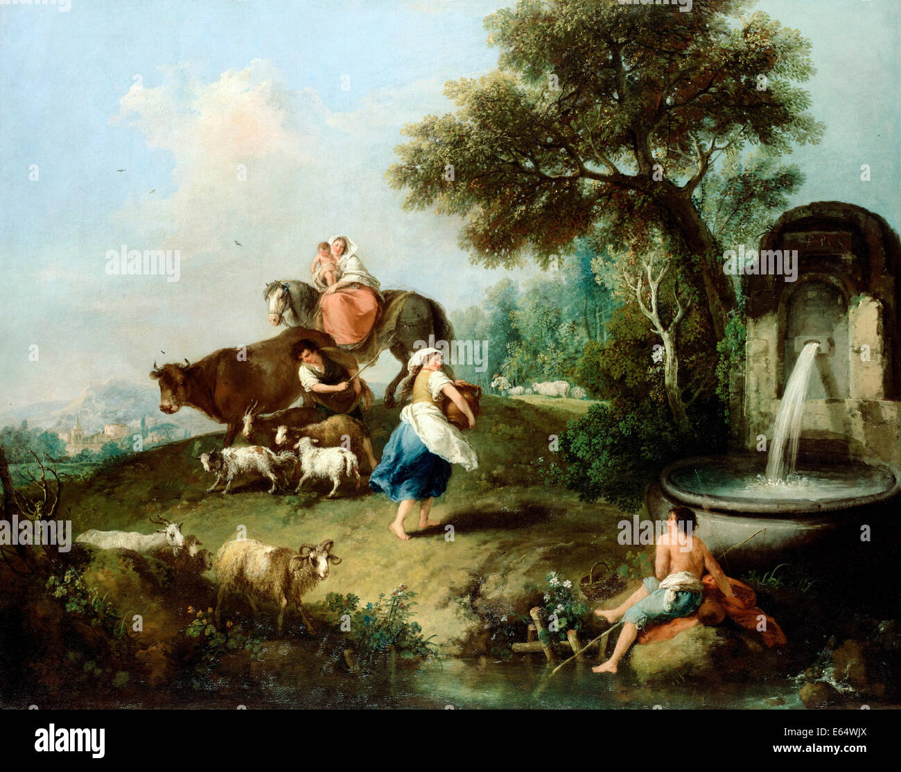 Francesco Zuccarelli, Paysage avec une fontaine, les chiffres et les animaux. Circa 1788. Huile sur toile. Dulwich Picture Gallery, Londres Banque D'Images