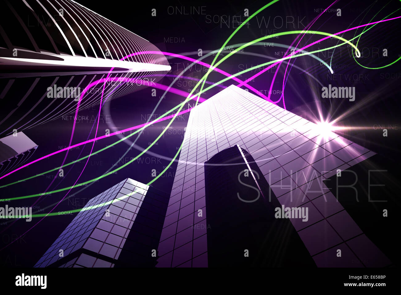 La lumière pourpre au dessus des gratte-ciel Banque D'Images