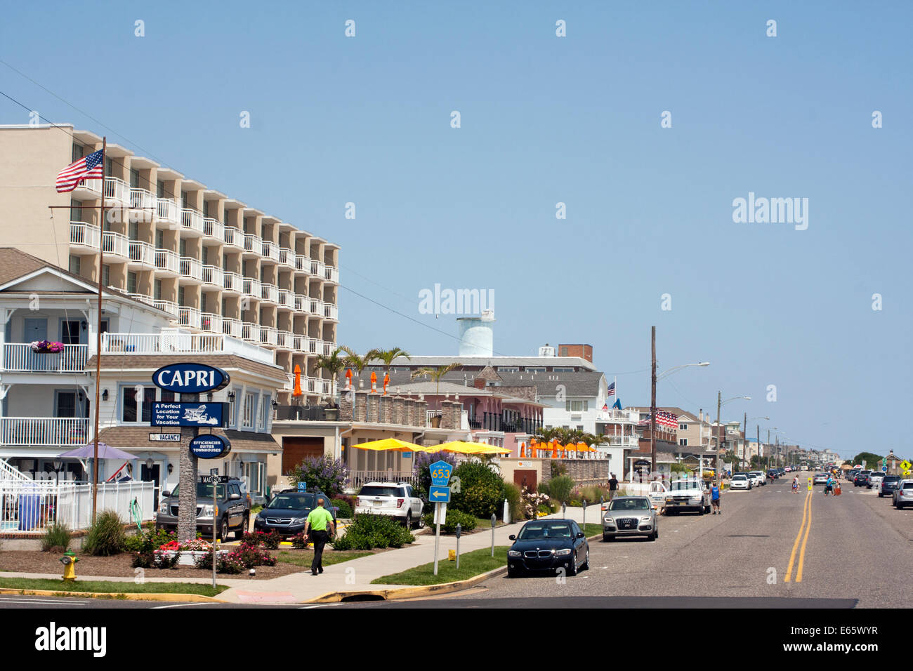 Hôtels le long de l'Avenue de la plage à Cape May, New Jersey Banque D'Images