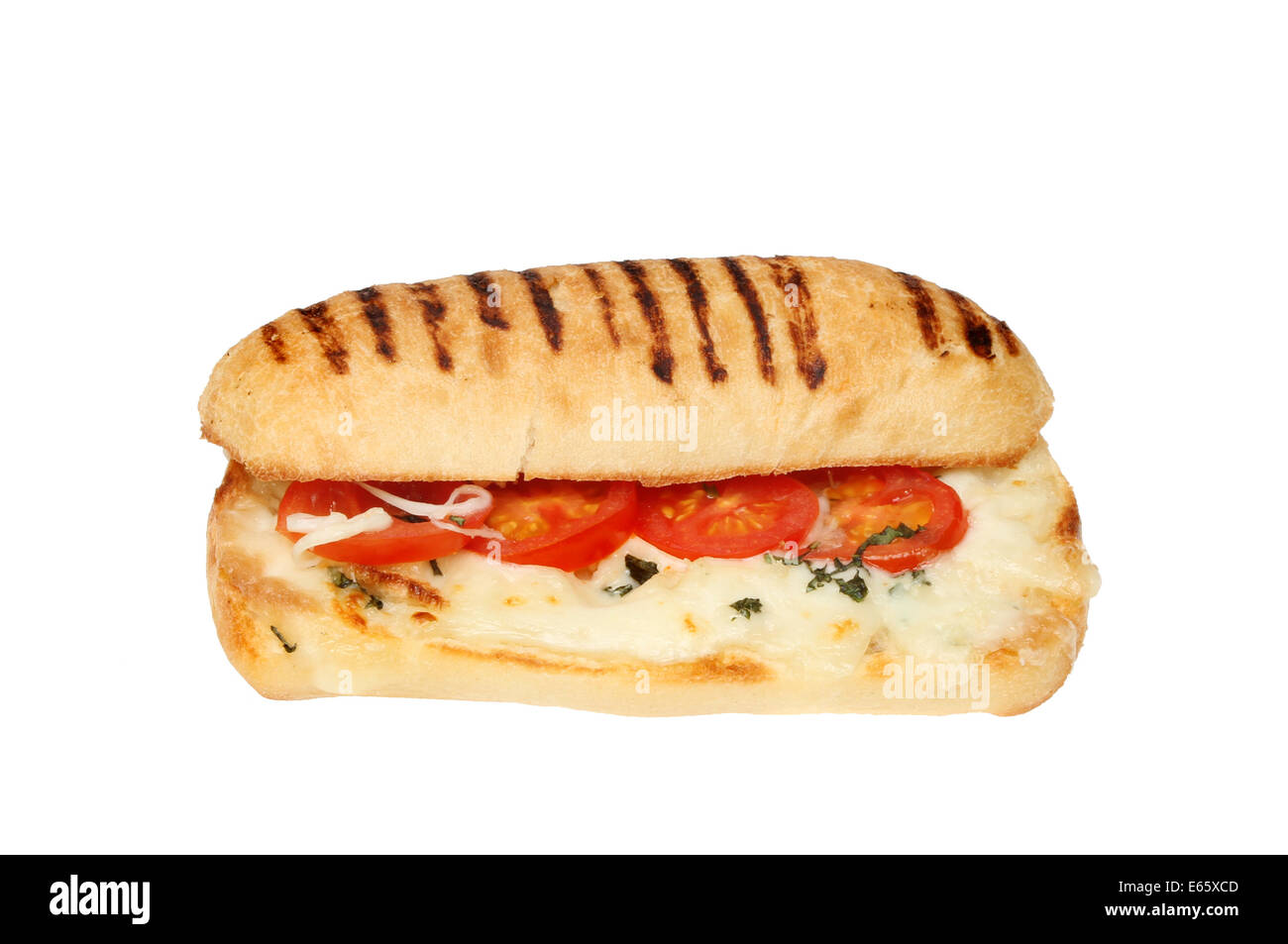 Tomate, mozzarella et basilic panini isolés contre white Banque D'Images