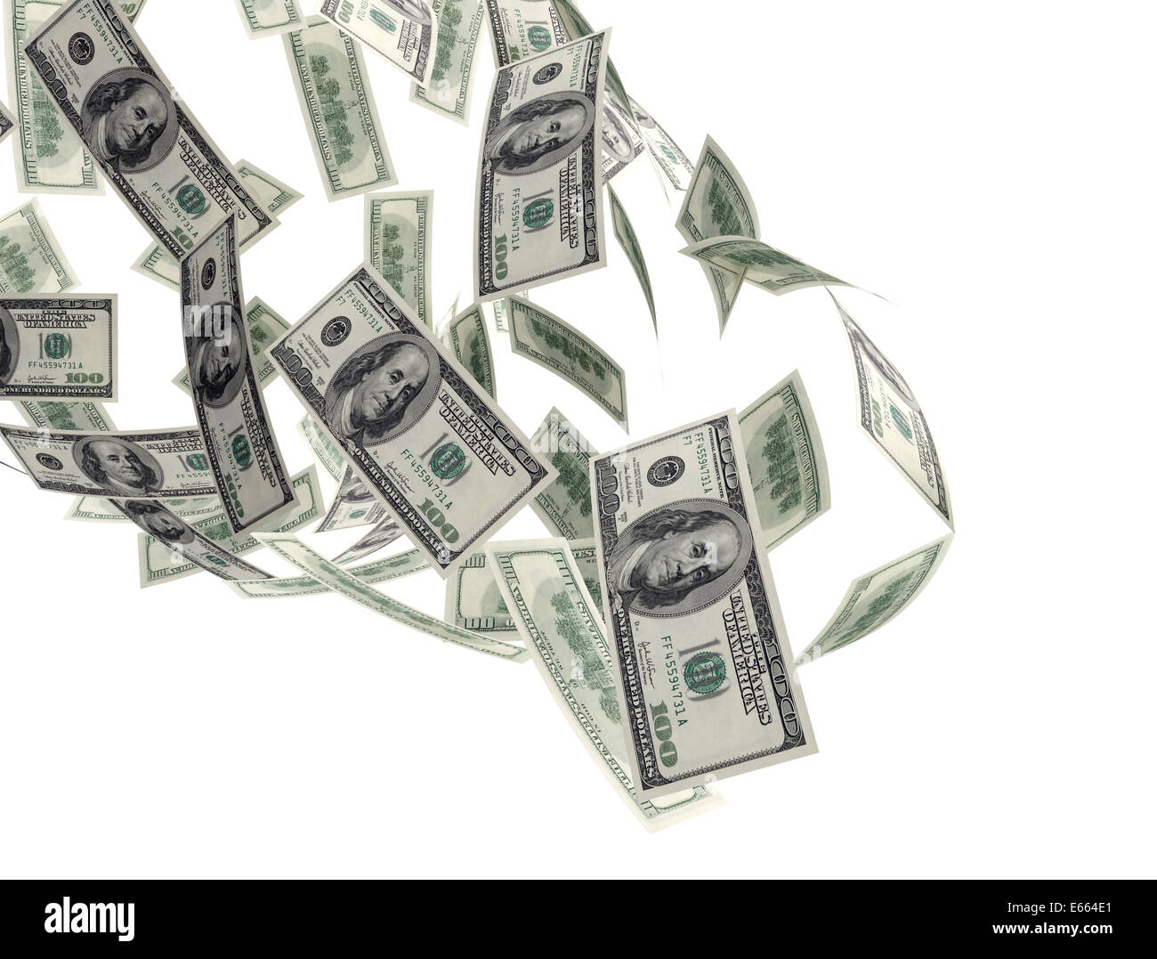 Flying dollar bills isolé sur fond blanc Banque D'Images