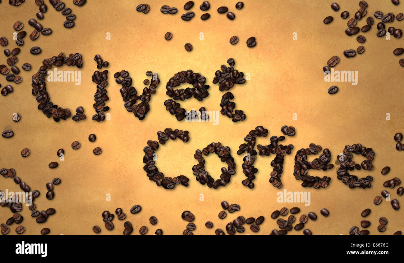 Civet Coffee Bean sur Vieux papier Art Text Banque D'Images