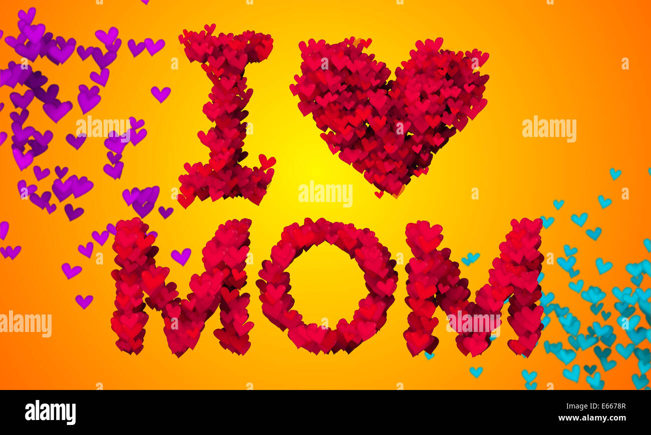J'aime Maman coeur 3D de forme des particules fond orange Banque D'Images