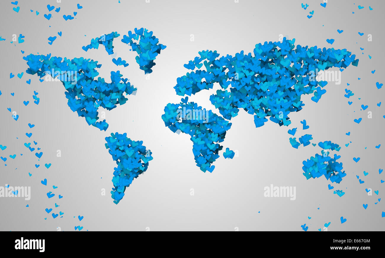 L'amour bleu carte du monde des particules de forme 3D Cool Banque D'Images