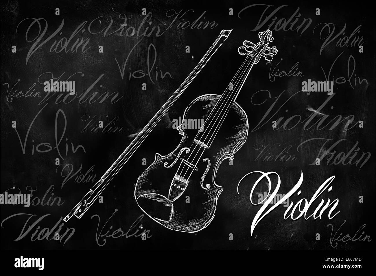 Violon typographie esquisse sur tableau noir peint musique Banque D'Images