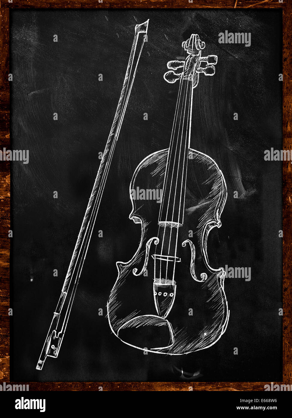 Croquis Dessin violon tableau noir sur fond de musique Banque D'Images