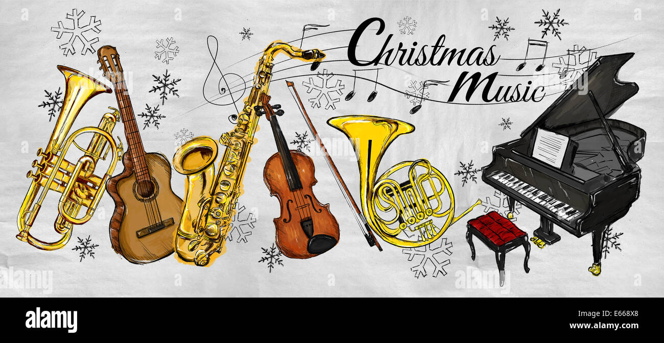 Instruments de musique de Noël Peinture Banque D'Images