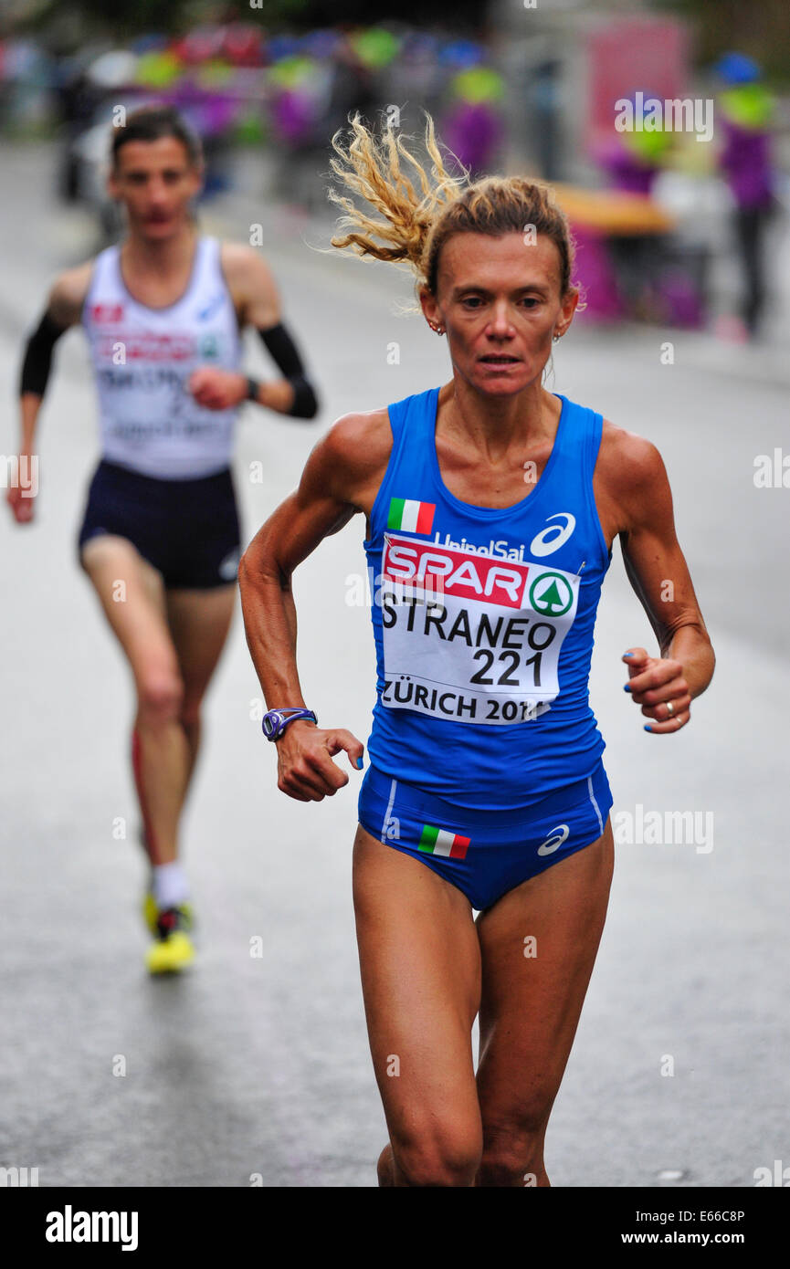 Zurich, Suisse. 16e Août, 2014. Valeria Straneo (ITL) au marathon de femmes de l'Athletics Championship 2014 à Zurich, Suisse. Crédit : Erik Tham/Alamy Live News Banque D'Images