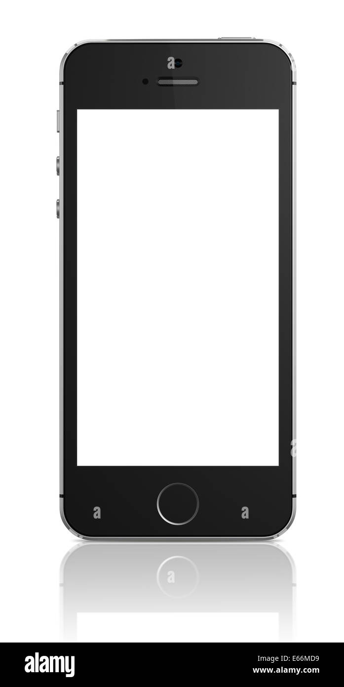 Une vue de face un Apple iPhone 5s l'affichage d'un écran blanc Banque D'Images