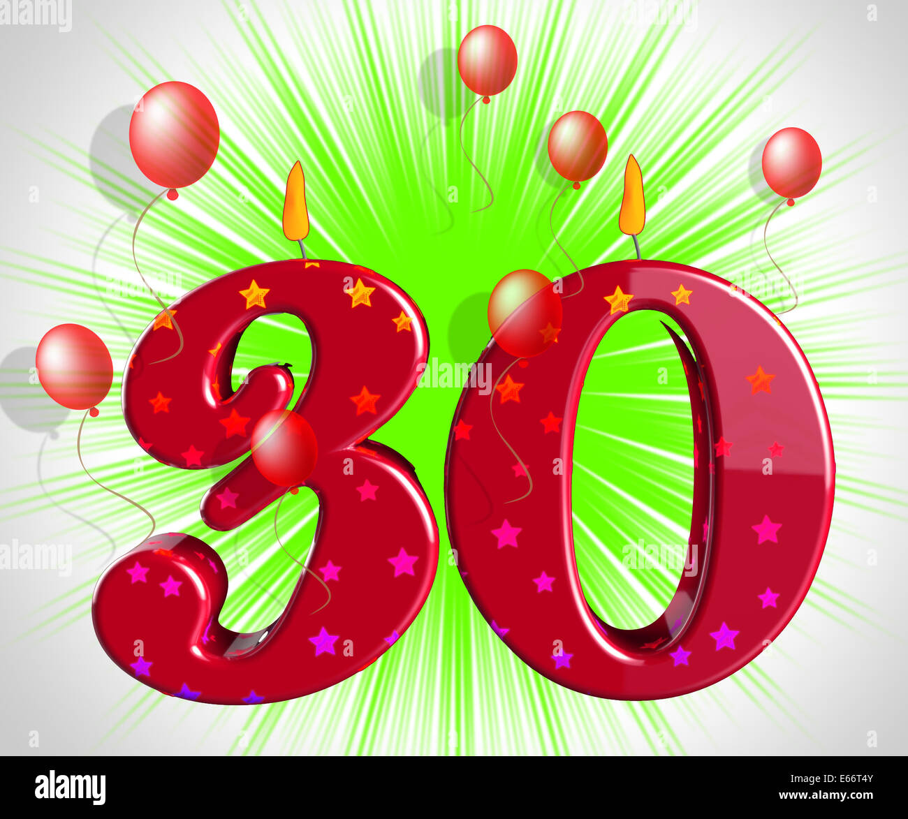 Numéro trente partie signifiant gâteau rouge ou Bougies Bougies d'anniversaire Banque D'Images