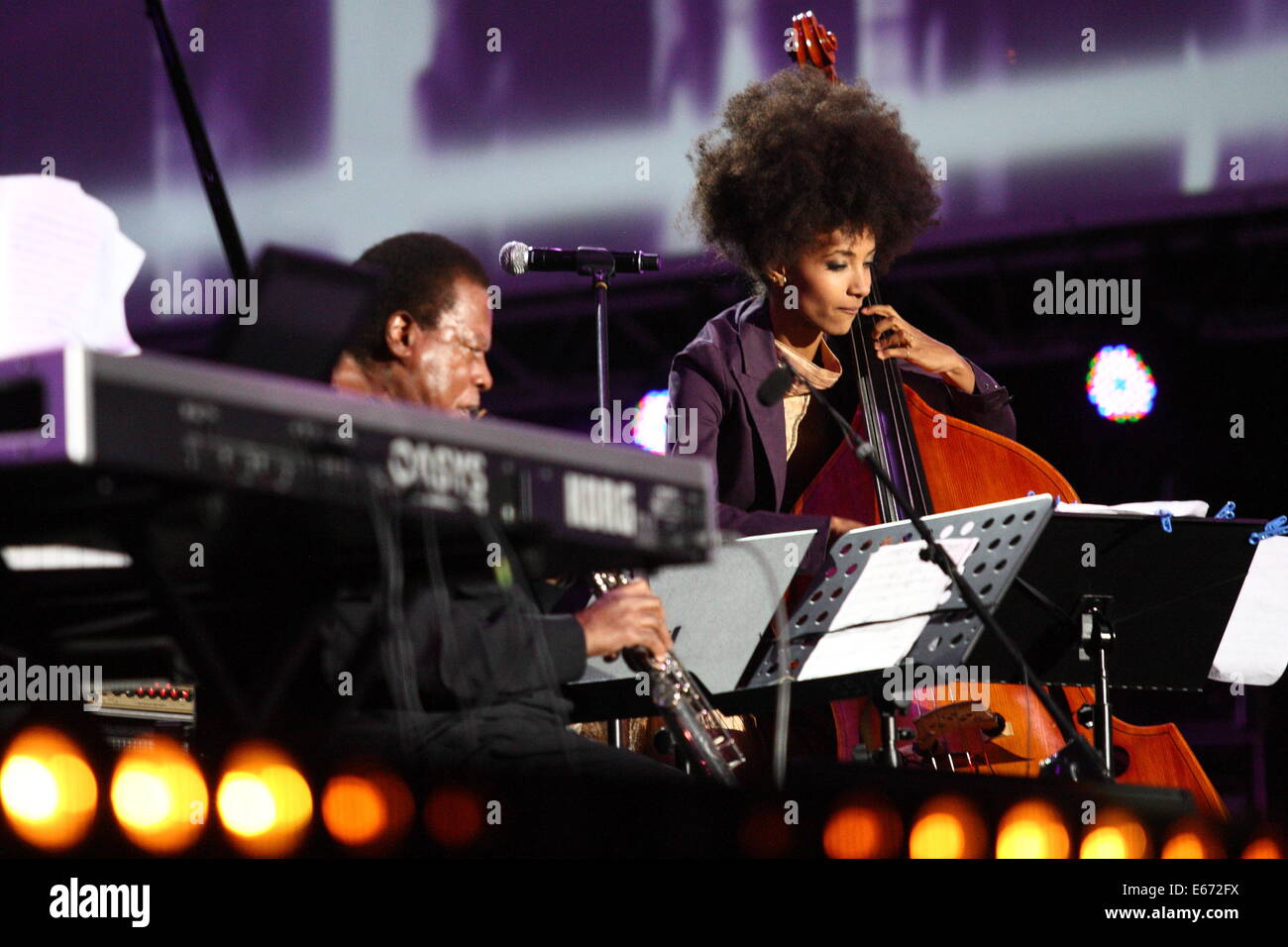 Gdansk, Poalnd 16 mai, août 2014 Solidarité des Arts Festival à Gdansk Esperanza Spalding, Wayne Shorter et Herbie Hancock en concert sur la scène pendant l'Esperanza  + concert . Credit : Michal Fludra/Alamy Live News Banque D'Images