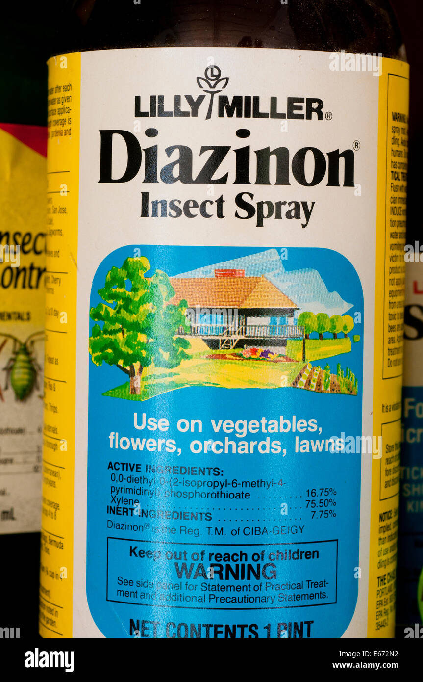 Le diazinon contenant dans ancien abri de jardin Banque D'Images