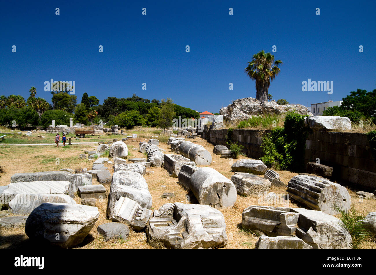 Vestiges de l'ancienne agora excavées, Kos Town, Kos Island, îles du Dodécanèse, Grèce. Banque D'Images