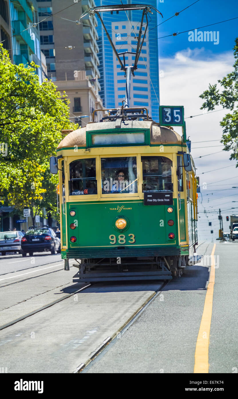Patrimoine emblématique vert tramway de Melbourne, ville de Melbourne en Australie, de tramway boucle Banque D'Images
