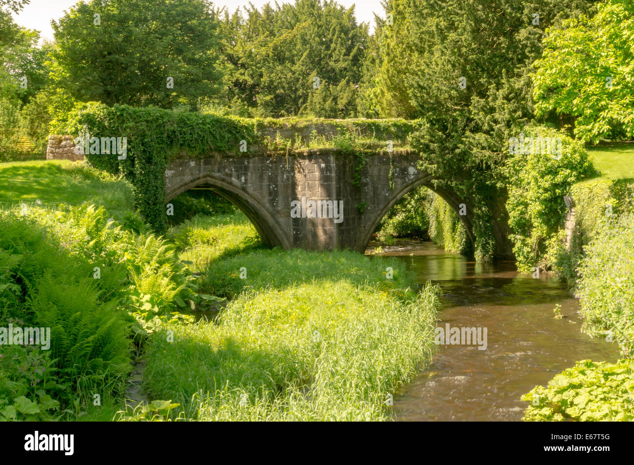 Un pont gothique sur une petite rivière Banque D'Images