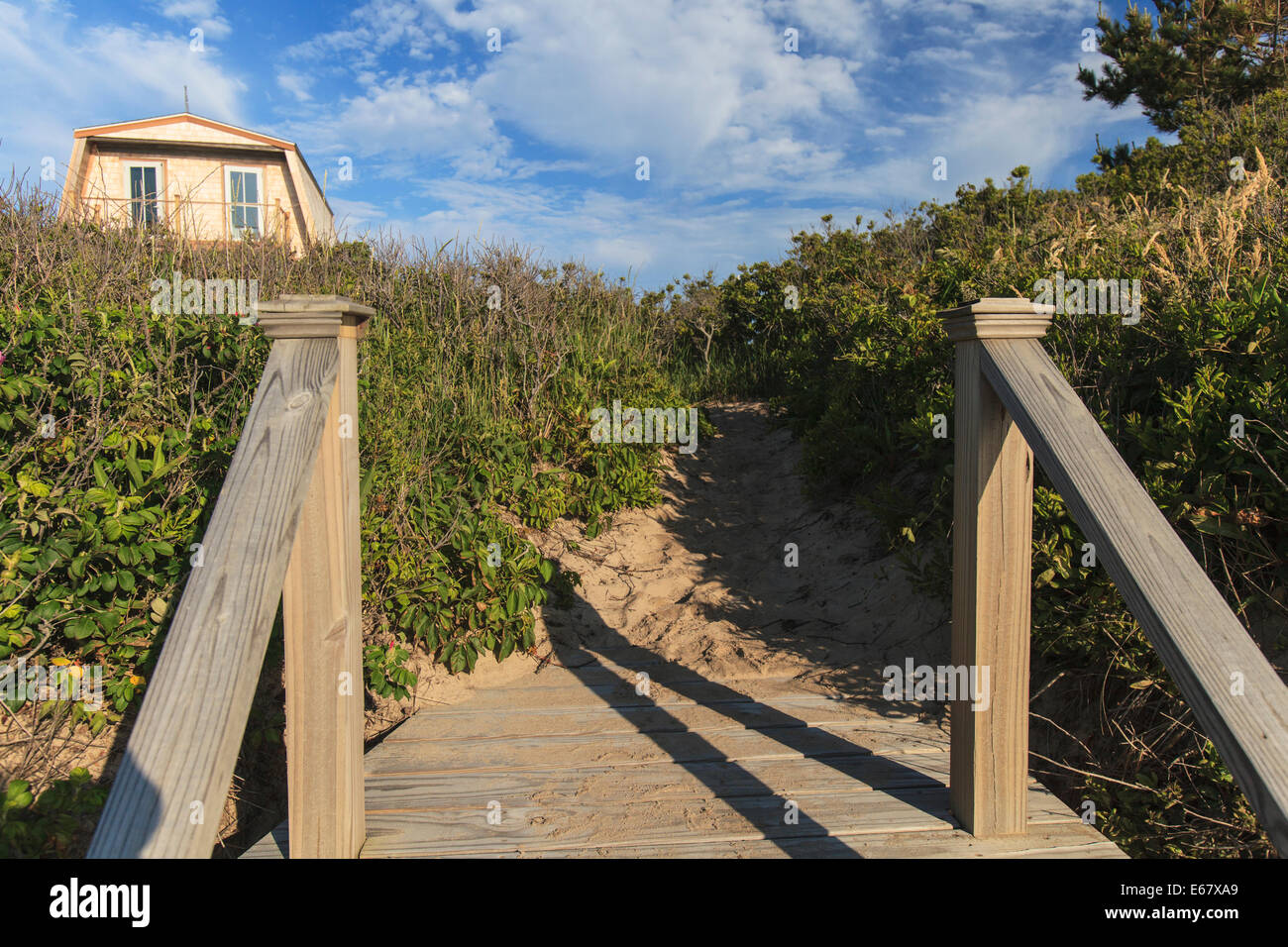 Passage piéton de la plage Crescent, à la maison de vacances sur Block Island, Rhode Island, USA Banque D'Images