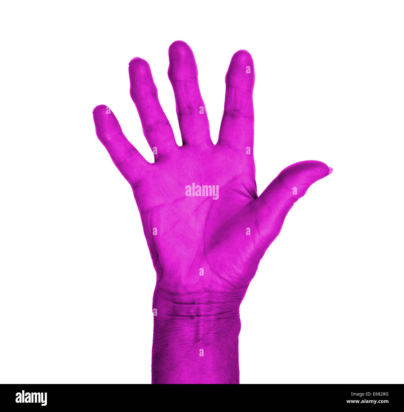 Symbole main, disant cinq, dire bonjour ou de dire stop, rose Banque D'Images