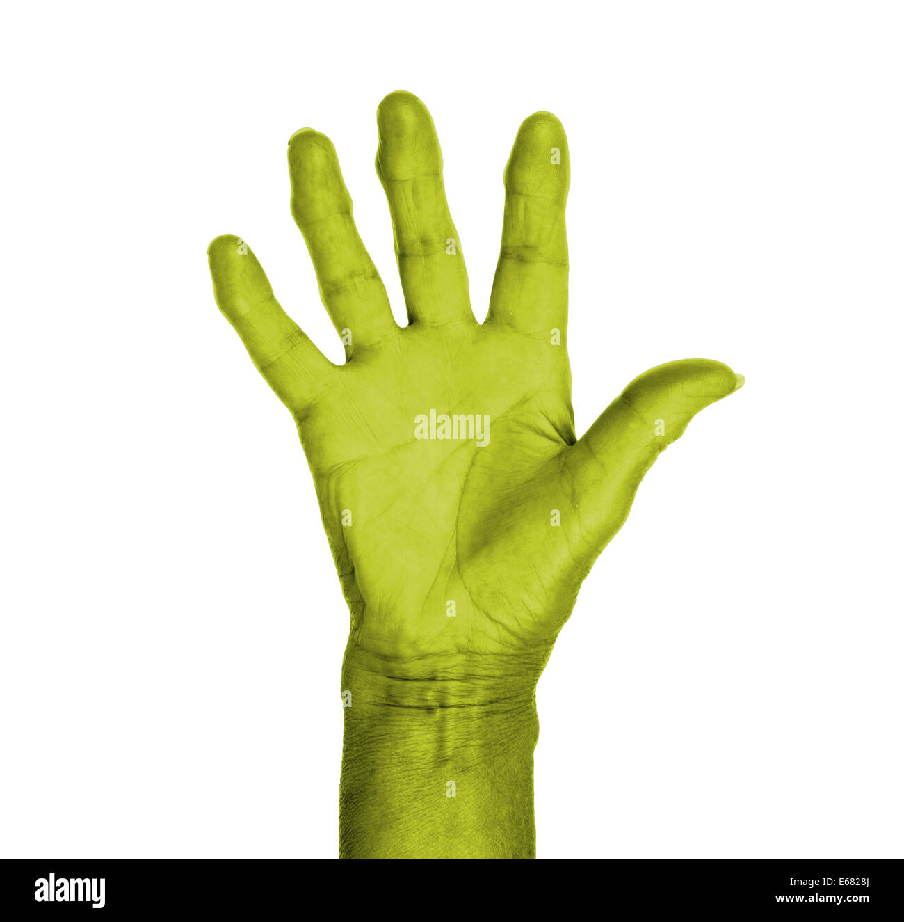 Symbole main, disant cinq, dire bonjour ou de dire stop, jaune Banque D'Images