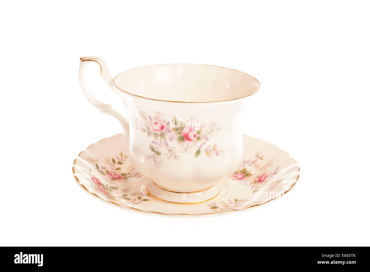 Tasse à thé décorée, tasse et soucoupe Banque D'Images