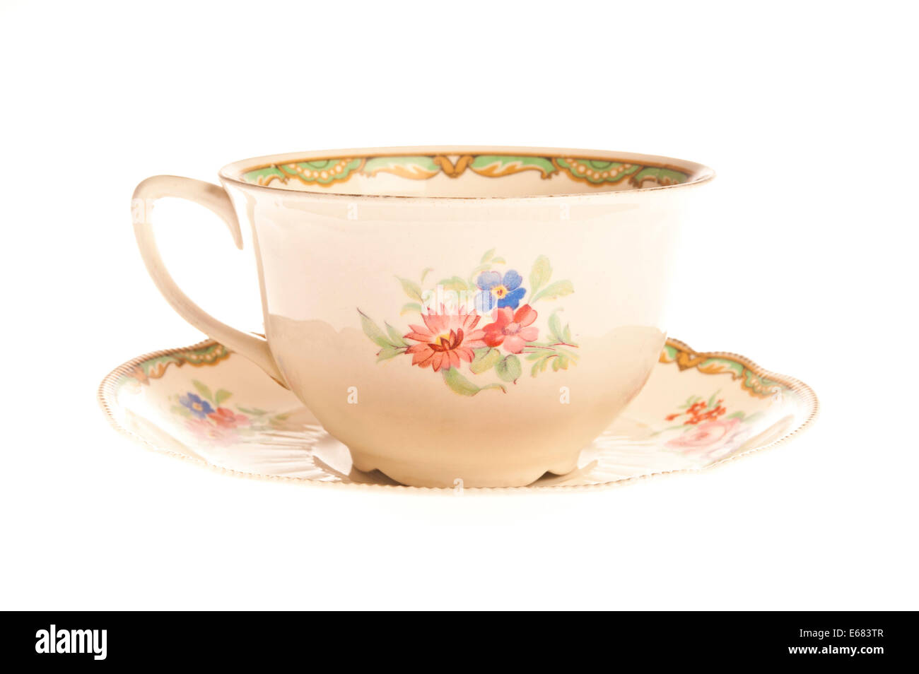 Tasse à thé décorée, tasse et soucoupe Banque D'Images