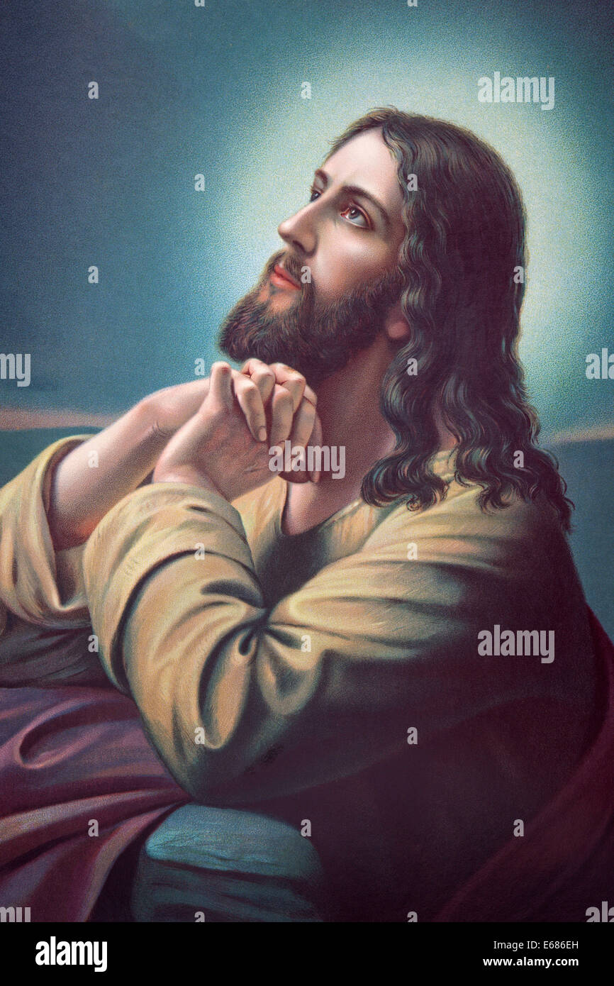 SEBECHLEBY, Slovaquie - 31 juillet 2013 : la prière de Jésus dans le jardin de Gethsémani. Cahtolic typique image imprimée Banque D'Images