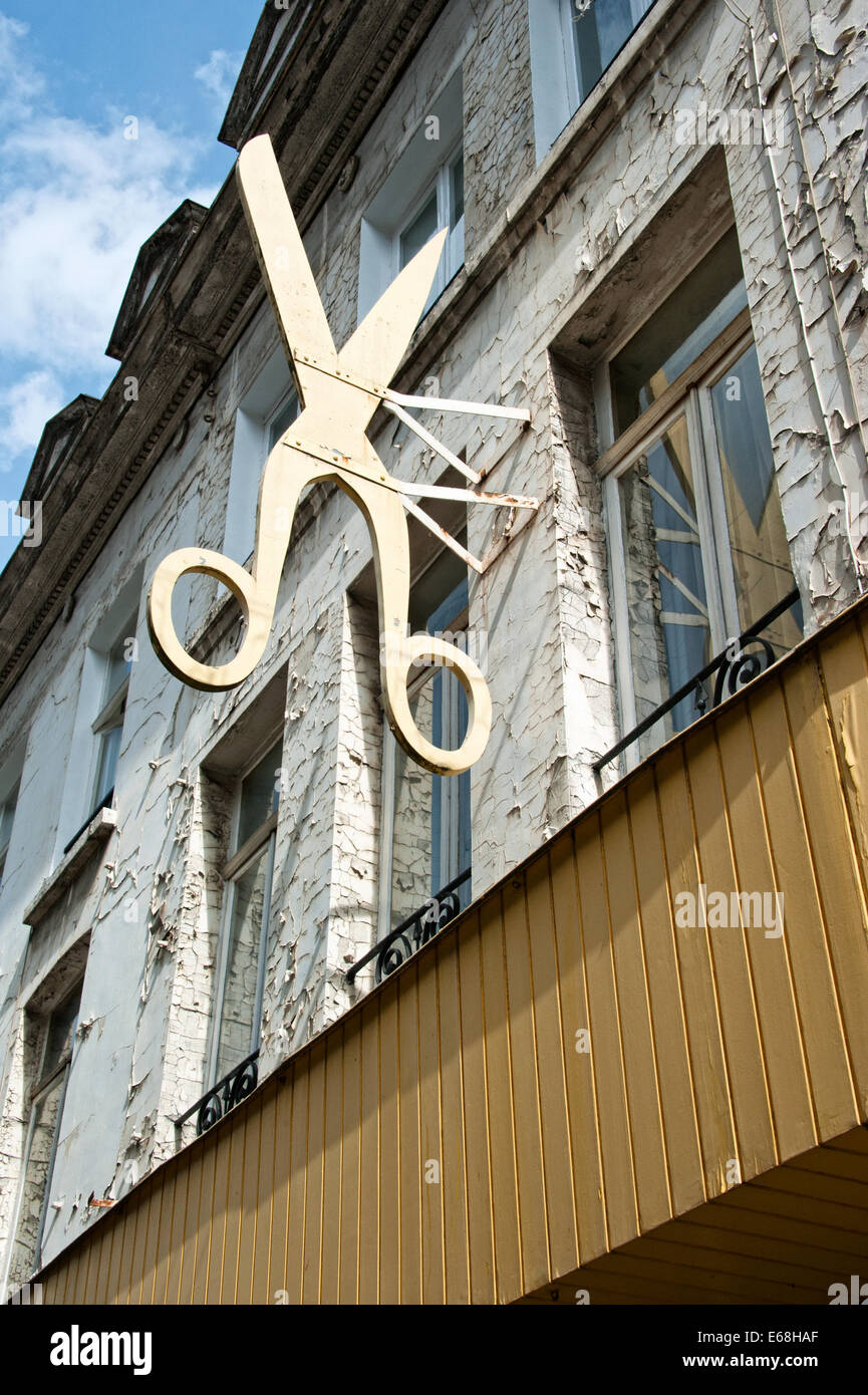 Scissor sur le mur de la maison d'un tailleur à Bruxelles, Belgique. Banque D'Images