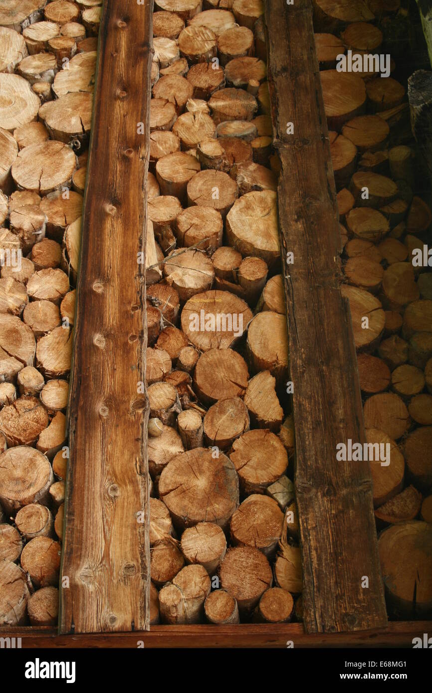 Pile de bois organisée pour l'hiver Banque D'Images