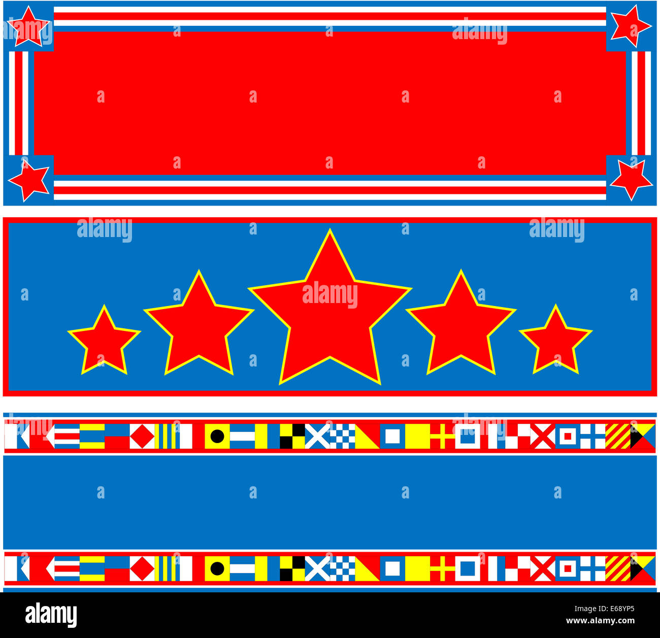 3 rouge, blanc et bleu en-têtes avec copie espace nautique et de drapeaux. Banque D'Images