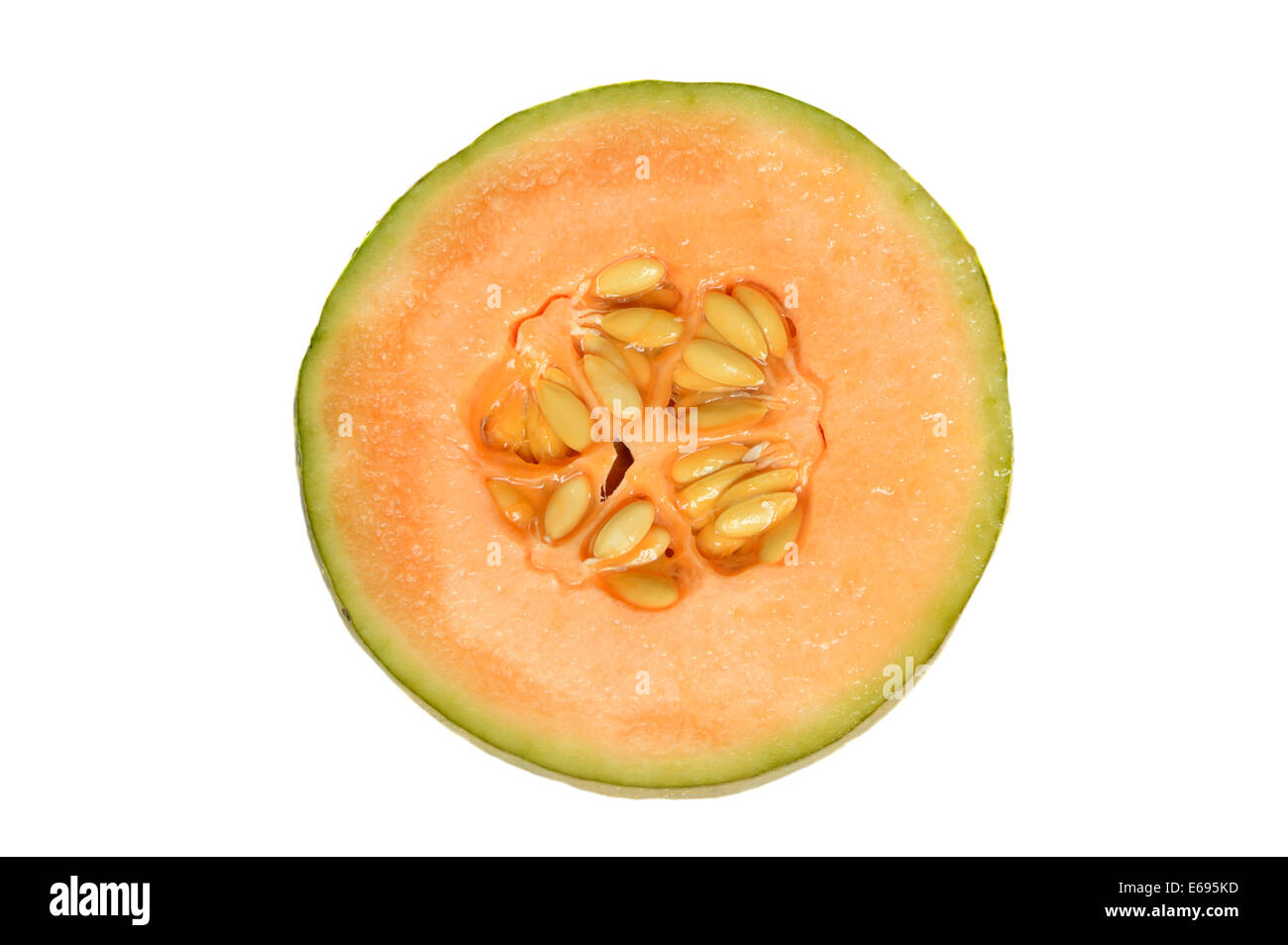 Cantaloup ou melon (Cucumis melo), fruits coupés en deux Banque D'Images