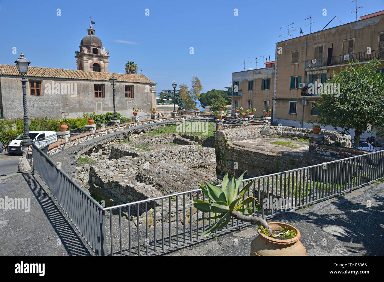 Thermae ancienne, Taormina, province de Messine, Sicile, Italie Banque D'Images