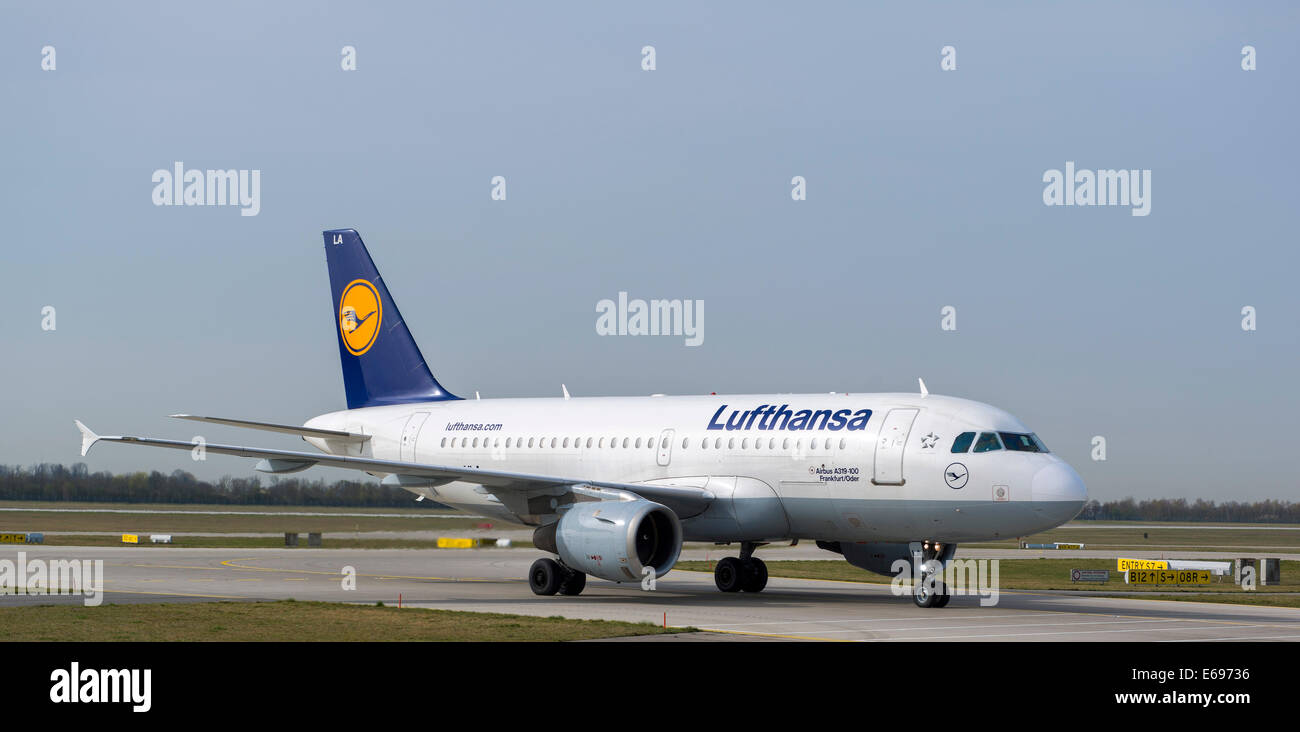Airbus A319-100 "Frankfurt Oder' de la Deutsche Lufthansa AG, l'aéroport de Munich, Munich, Haute-Bavière, Bavière, Allemagne Banque D'Images