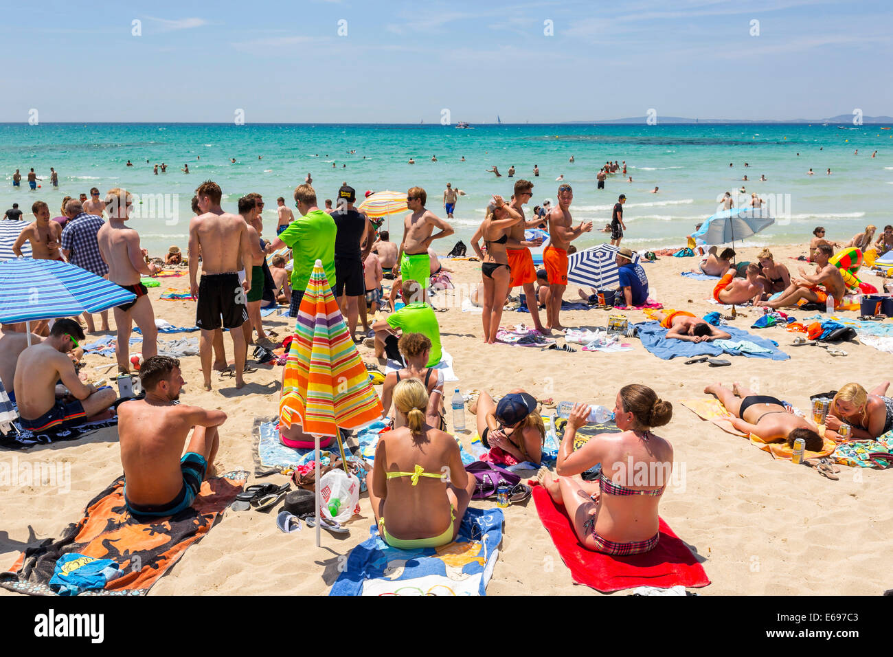Ballermann plage, partie à la zone de Playa de Palma, dans la baie de Palma, Majorque, Îles Baléares, Espagne Banque D'Images