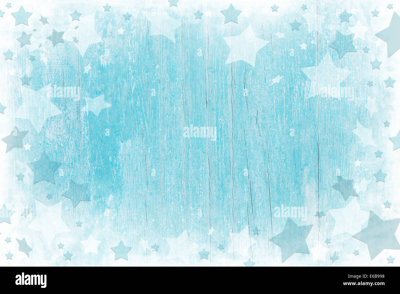 Ou bleu turquoise fond de noël en bois avec texture et étoiles blanches. Banque D'Images