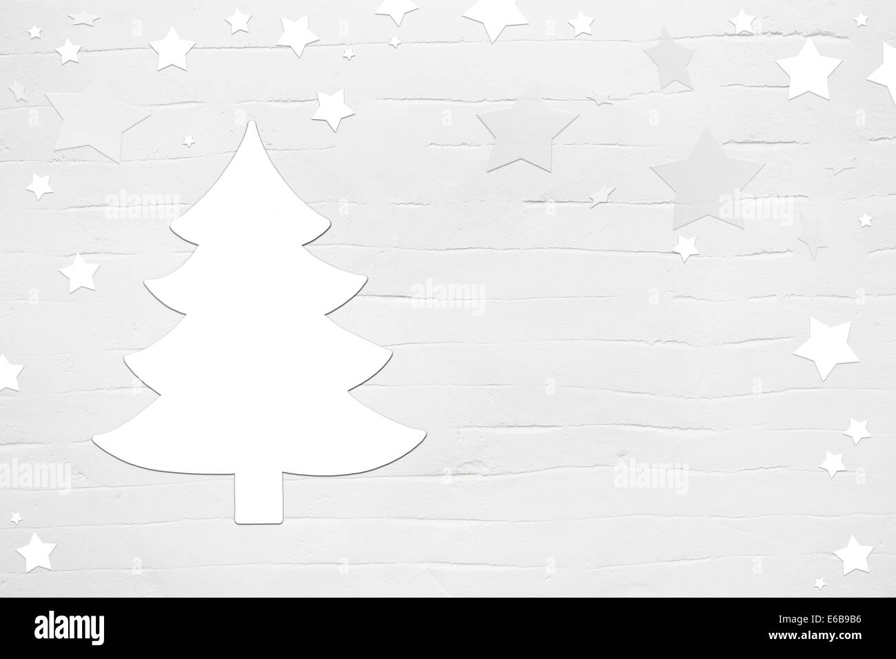 Noël arrière-plan gris et blanc avec un arbre et des étoiles dans le style shabby chic. Banque D'Images