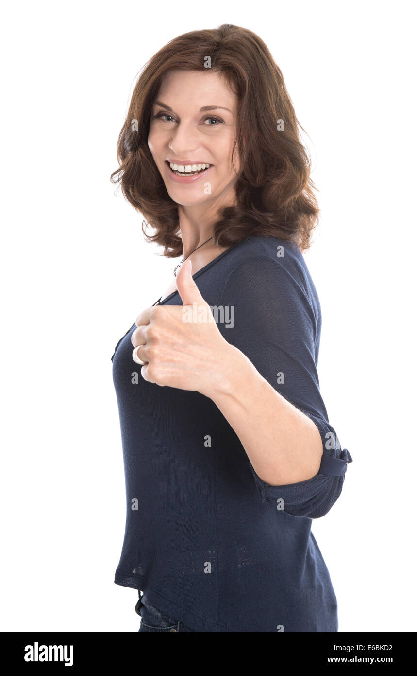 Heureux isolé femme mature dans les années 50 isolated over white background. Banque D'Images