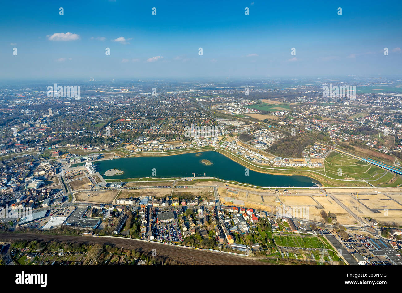 Vue aérienne, Phoenix Lake, Hörde, Dortmund, Ruhr, Rhénanie du Nord-Westphalie, Allemagne Banque D'Images